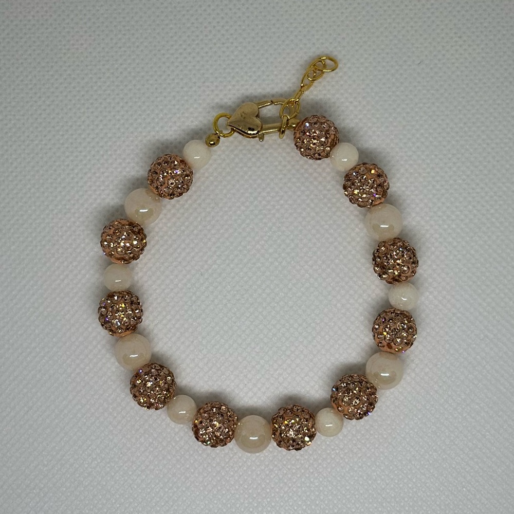 Handmade Gold Wire Bracelet with Peach Glitter Beads!